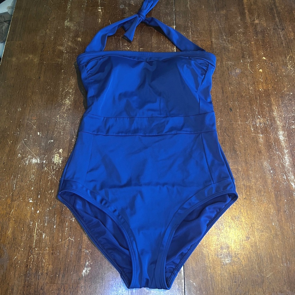 Boden Navy Blue Santorini Halter One Piece Swimsuit Padded Ruched Womens US 6L - Picture 2 of 11